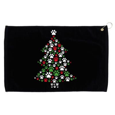 Retro Cute Xmas Dog Paw Print Christmas Tree Puppy Lover Grommeted Golf Towel