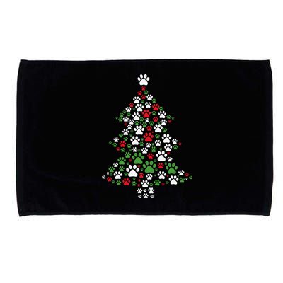 Retro Cute Xmas Dog Paw Print Christmas Tree Puppy Lover Microfiber Hand Towel