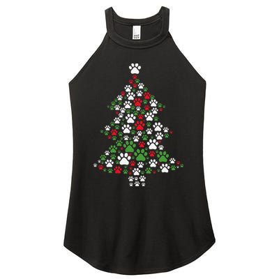 Retro Cute Xmas Dog Paw Print Christmas Tree Puppy Lover Women's Perfect Tri Rocker Tank