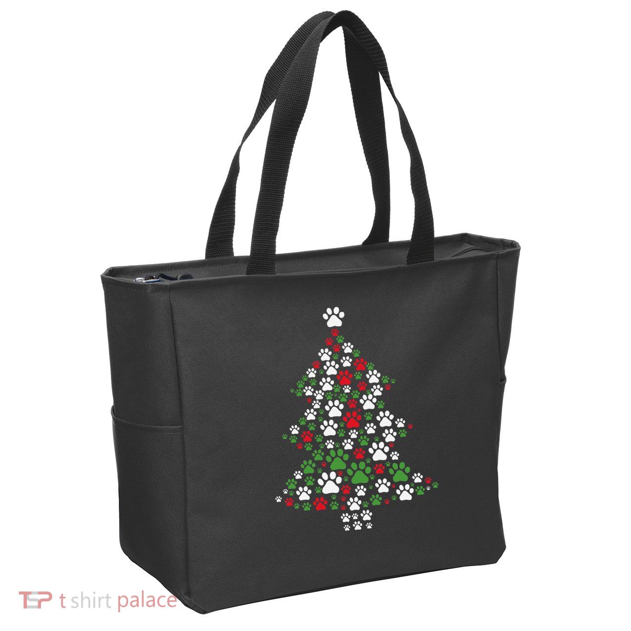Retro Cute Xmas Dog Paw Print Christmas Tree Puppy Lover Zip Tote Bag