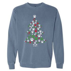 Retro Cute Xmas Dog Paw Print Christmas Tree Puppy Lover Garment-Dyed Sweatshirt