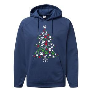 Retro Cute Xmas Dog Paw Print Christmas Tree Puppy Lover Performance Fleece Hoodie