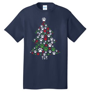 Retro Cute Xmas Dog Paw Print Christmas Tree Puppy Lover Tall T-Shirt