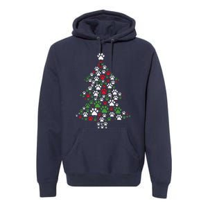 Retro Cute Xmas Dog Paw Print Christmas Tree Puppy Lover Premium Hoodie