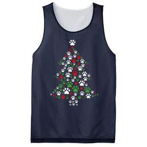 Retro Cute Xmas Dog Paw Print Christmas Tree Puppy Lover Mesh Reversible Basketball Jersey Tank