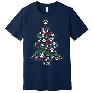 Retro Cute Xmas Dog Paw Print Christmas Tree Puppy Lover Premium T-Shirt