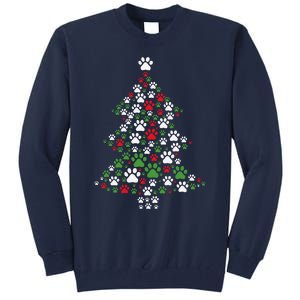 Retro Cute Xmas Dog Paw Print Christmas Tree Puppy Lover Tall Sweatshirt