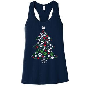 Retro Cute Xmas Dog Paw Print Christmas Tree Puppy Lover Women's Racerback Tank