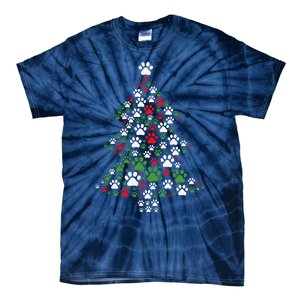 Retro Cute Xmas Dog Paw Print Christmas Tree Puppy Lover Tie-Dye T-Shirt