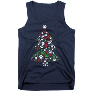 Retro Cute Xmas Dog Paw Print Christmas Tree Puppy Lover Tank Top