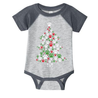 Retro Cute Xmas Dog Paw Print Christmas Tree Puppy Lover Infant Baby Jersey Bodysuit