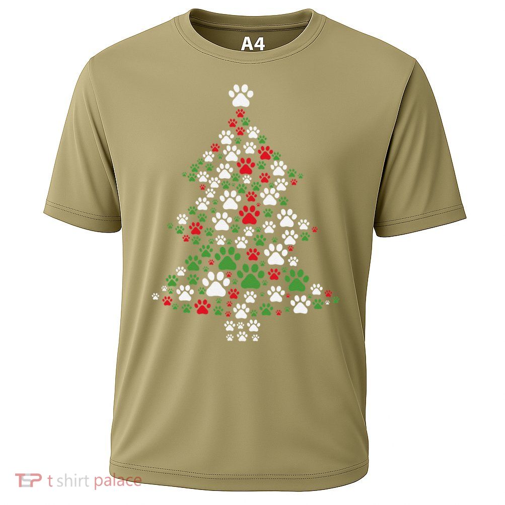 Retro Cute Xmas Dog Paw Print Christmas Tree Puppy Lover Performance Shirt