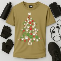 Retro Cute Xmas Dog Paw Print Christmas Tree Puppy Lover Cooling Performance Crew T-Shirt