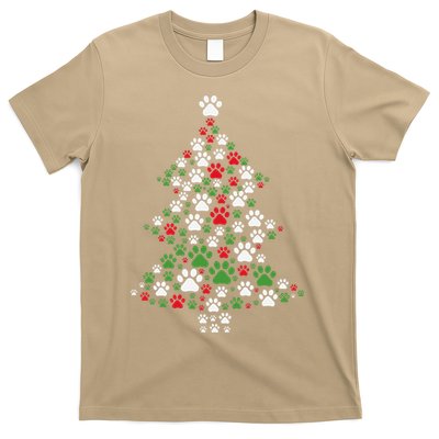 Retro Cute Xmas Dog Paw Print Christmas Tree Puppy Lover T-Shirt