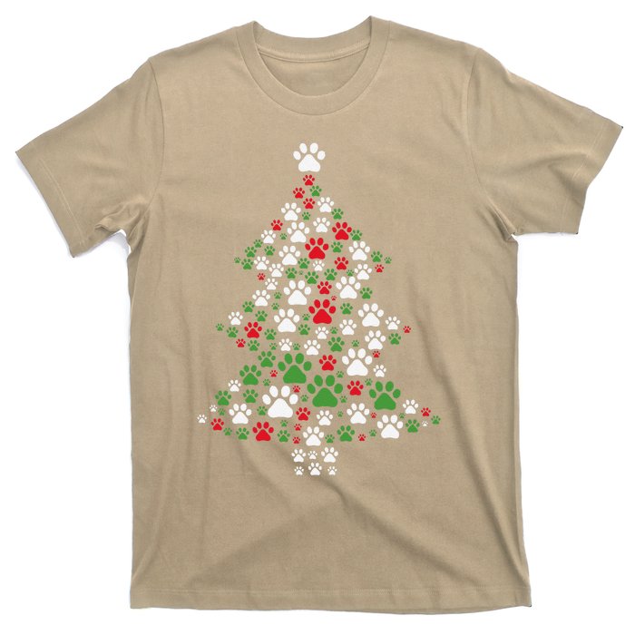 Retro Cute Xmas Dog Paw Print Christmas Tree Puppy Lover T-Shirt