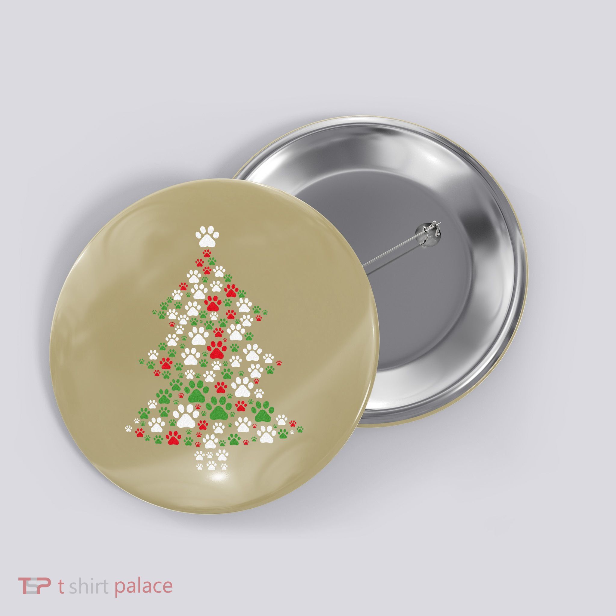 Retro Cute Xmas Dog Paw Print Christmas Tree Puppy Lover Button