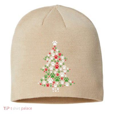 Retro Cute Xmas Dog Paw Print Christmas Tree Puppy Lover Sustainable Beanie