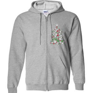 Retro Cute Xmas Dog Paw Print Christmas Tree Puppy Lover Full Zip Hoodie