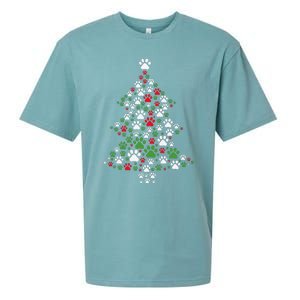 Retro Cute Xmas Dog Paw Print Christmas Tree Puppy Lover Sueded Cloud Jersey T-Shirt