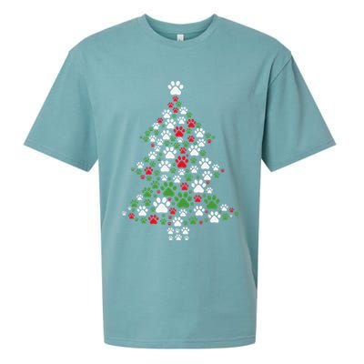 Retro Cute Xmas Dog Paw Print Christmas Tree Puppy Lover Sueded Cloud Jersey T-Shirt