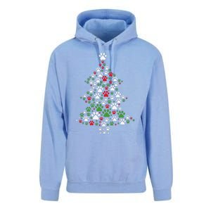 Retro Cute Xmas Dog Paw Print Christmas Tree Puppy Lover Unisex Surf Hoodie