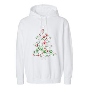 Retro Cute Xmas Dog Paw Print Christmas Tree Puppy Lover Garment-Dyed Fleece Hoodie