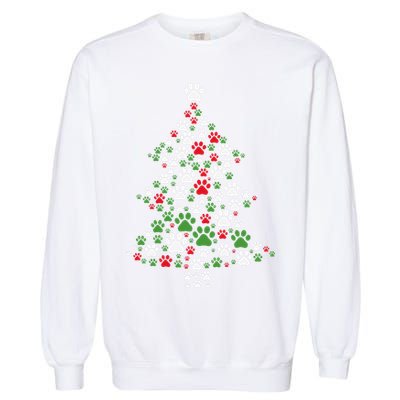 Retro Cute Xmas Dog Paw Print Christmas Tree Puppy Lover Garment-Dyed Sweatshirt