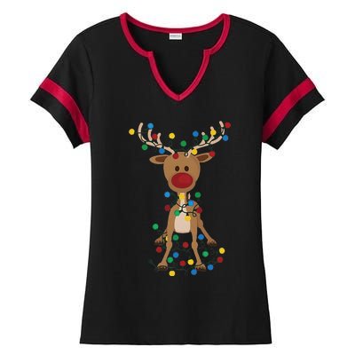 Reindeer Christmas Xmas For Women Ladies Halftime Notch Neck Tee