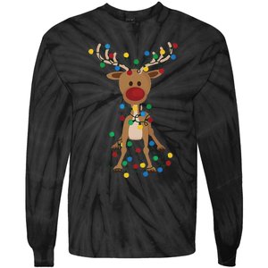 Reindeer Christmas Xmas For Women Tie-Dye Long Sleeve Shirt