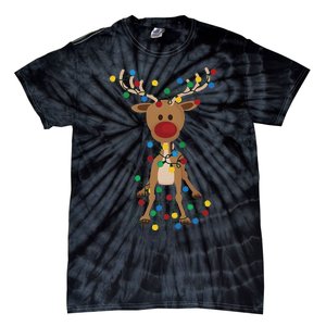 Reindeer Christmas Xmas For Women Tie-Dye T-Shirt