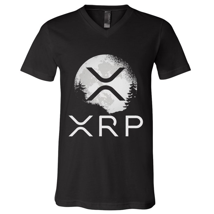 Ripple Coin Xrp Ledger Moon Cryptocurrency Bull Market V-Neck T-Shirt