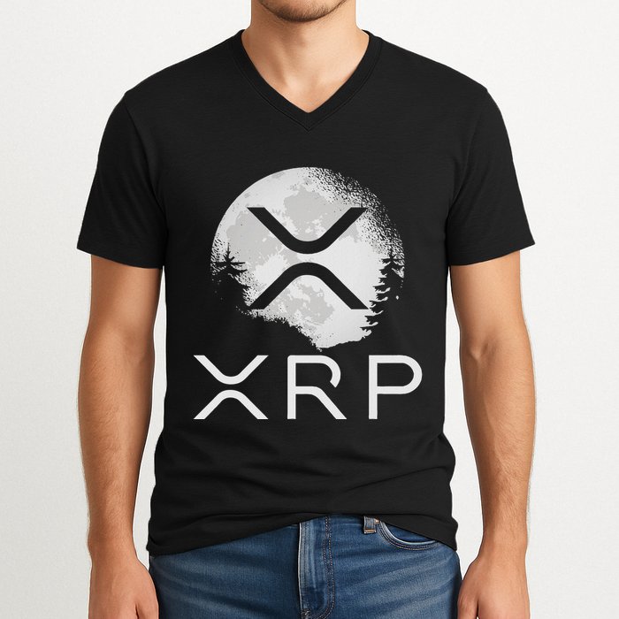 Ripple Coin Xrp Ledger Moon Cryptocurrency Bull Market V-Neck T-Shirt