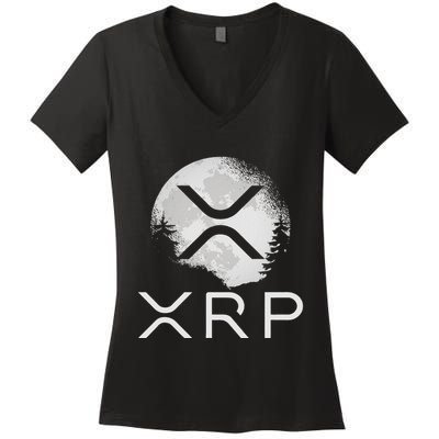 Ripple Coin Xrp Ledger Moon Cryptocurrency Bull Market Women's V-Neck T-Shirt