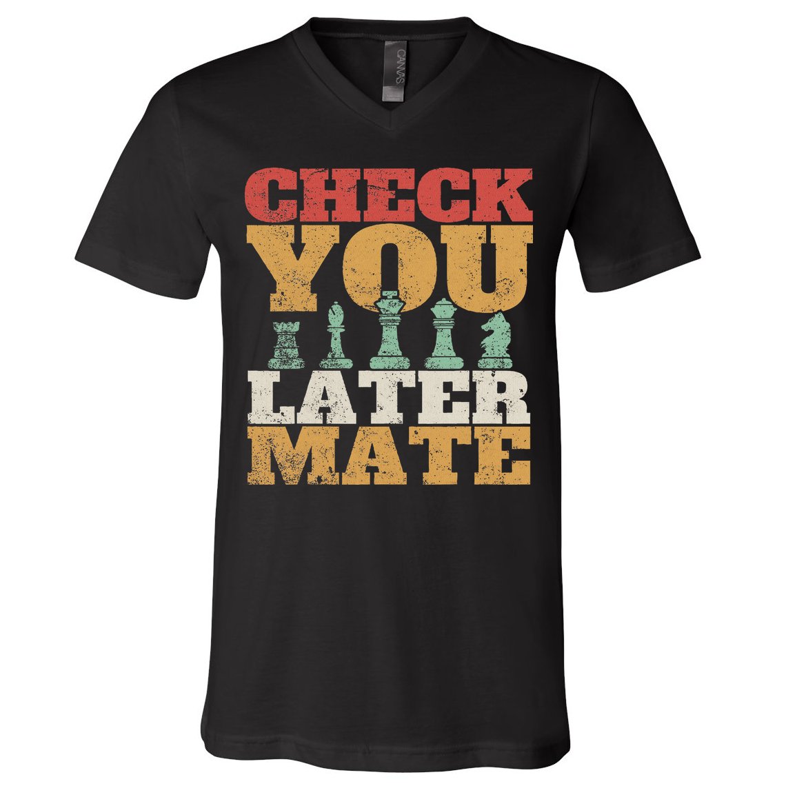 Retro Check You Later Mate Funny Checkmate Chess Pieces V-Neck T-Shirt