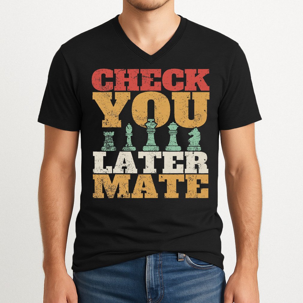 Retro Check You Later Mate Funny Checkmate Chess Pieces V-Neck T-Shirt