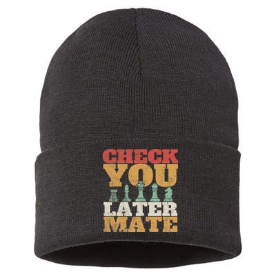 Retro Check You Later Mate Funny Checkmate Chess Pieces Sustainable Knit Beanie