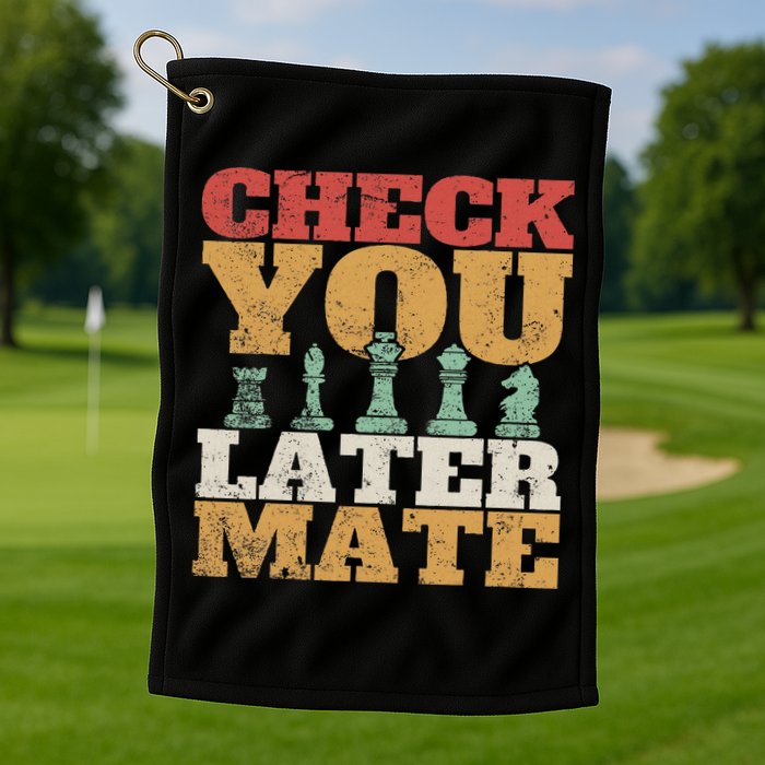 Retro Check You Later Mate Funny Checkmate Chess Pieces Golf Towel