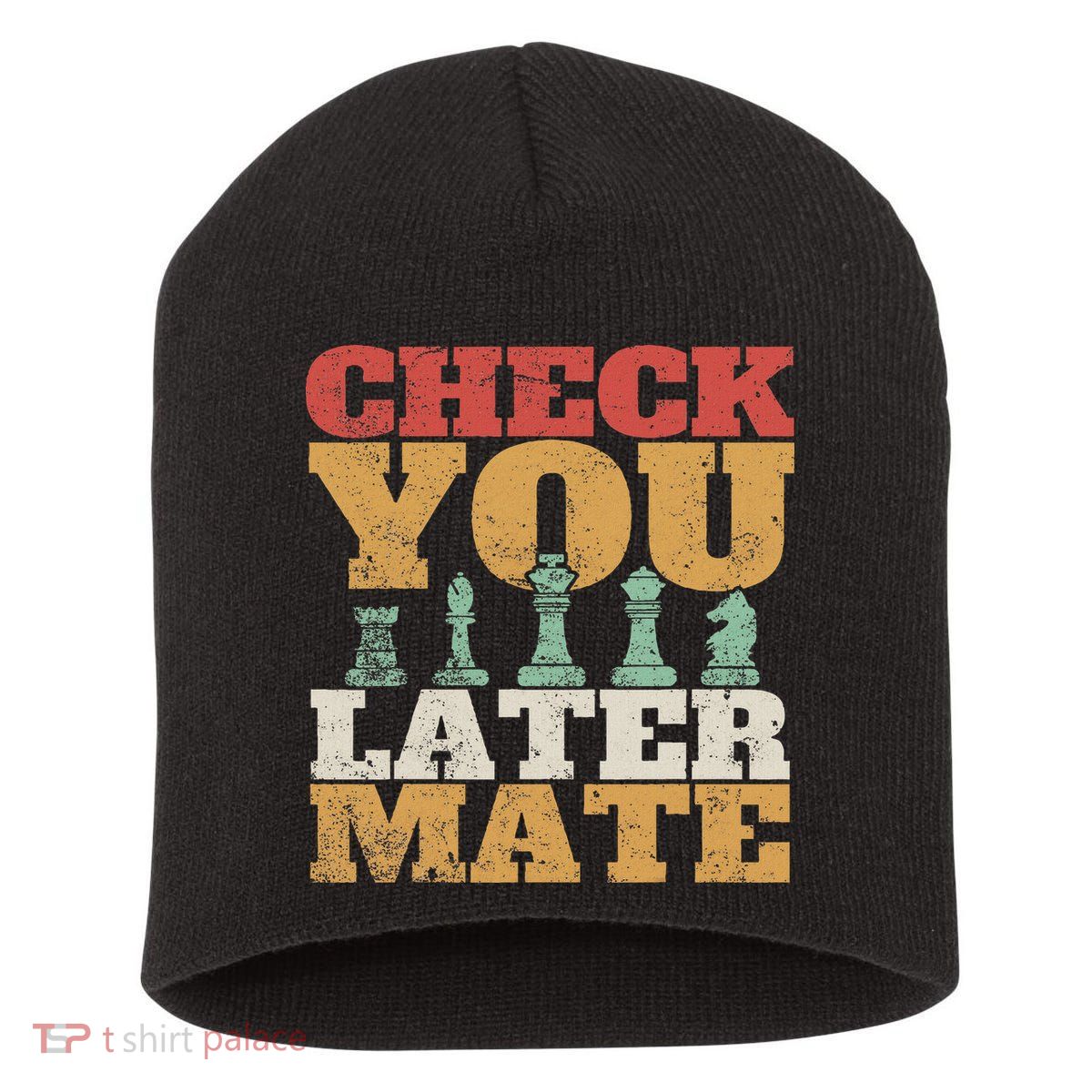 Retro Check You Later Mate Funny Checkmate Chess Pieces Short Acrylic Beanie