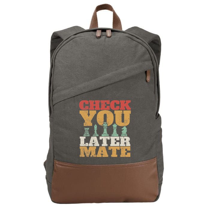 Retro Check You Later Mate Funny Checkmate Chess Pieces Cotton Canvas Backpack
