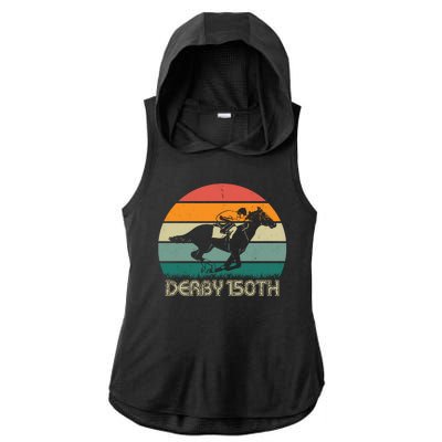 Retro Derby 150th Horse Racing Vintage Sunset Ladies PosiCharge Tri-Blend Wicking Draft Hoodie Tank