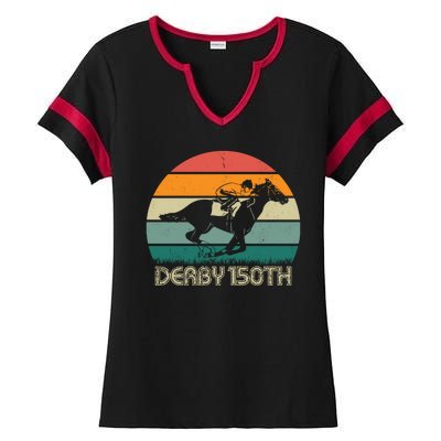 Retro Derby 150th Horse Racing Vintage Sunset Ladies Halftime Notch Neck Tee