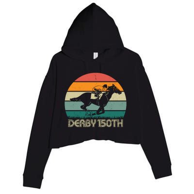 Retro Derby 150th Horse Racing Vintage Sunset Crop Fleece Hoodie