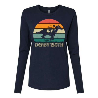 Retro Derby 150th Horse Racing Vintage Sunset Womens Cotton Relaxed Long Sleeve T-Shirt