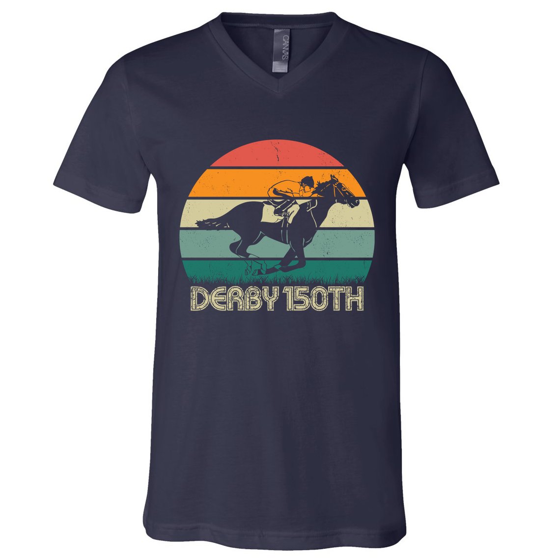 Retro Derby 150th Horse Racing Vintage Sunset V-Neck T-Shirt