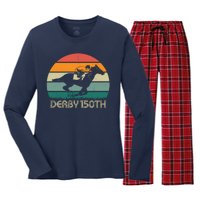 Retro Derby 150th Horse Racing Vintage Sunset Women's Long Sleeve Flannel Pajama Set 