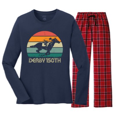 Retro Derby 150th Horse Racing Vintage Sunset Women's Long Sleeve Flannel Pajama Set 