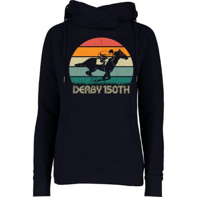 Retro Derby 150th Horse Racing Vintage Sunset Womens Funnel Neck Pullover Hood