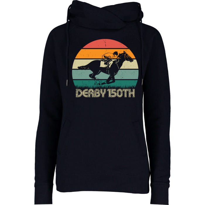 Retro Derby 150th Horse Racing Vintage Sunset Womens Funnel Neck Pullover Hood