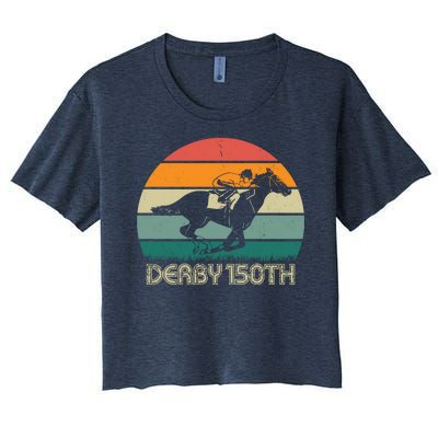 Retro Derby 150th Horse Racing Vintage Sunset Women's Crop Top Tee