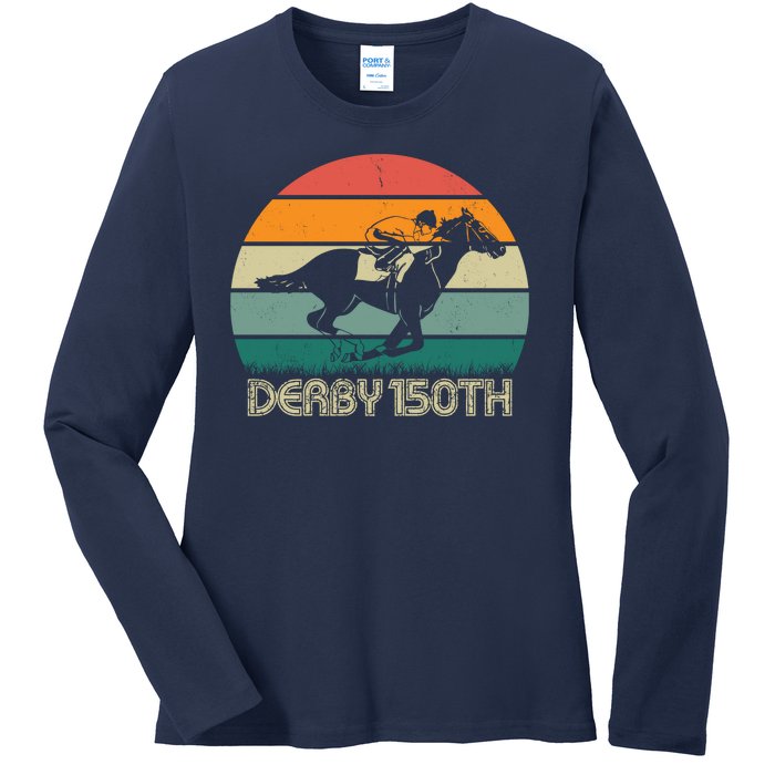 Retro Derby 150th Horse Racing Vintage Sunset Ladies Long Sleeve Shirt